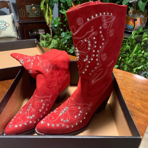 red bedazzled cowboy boots